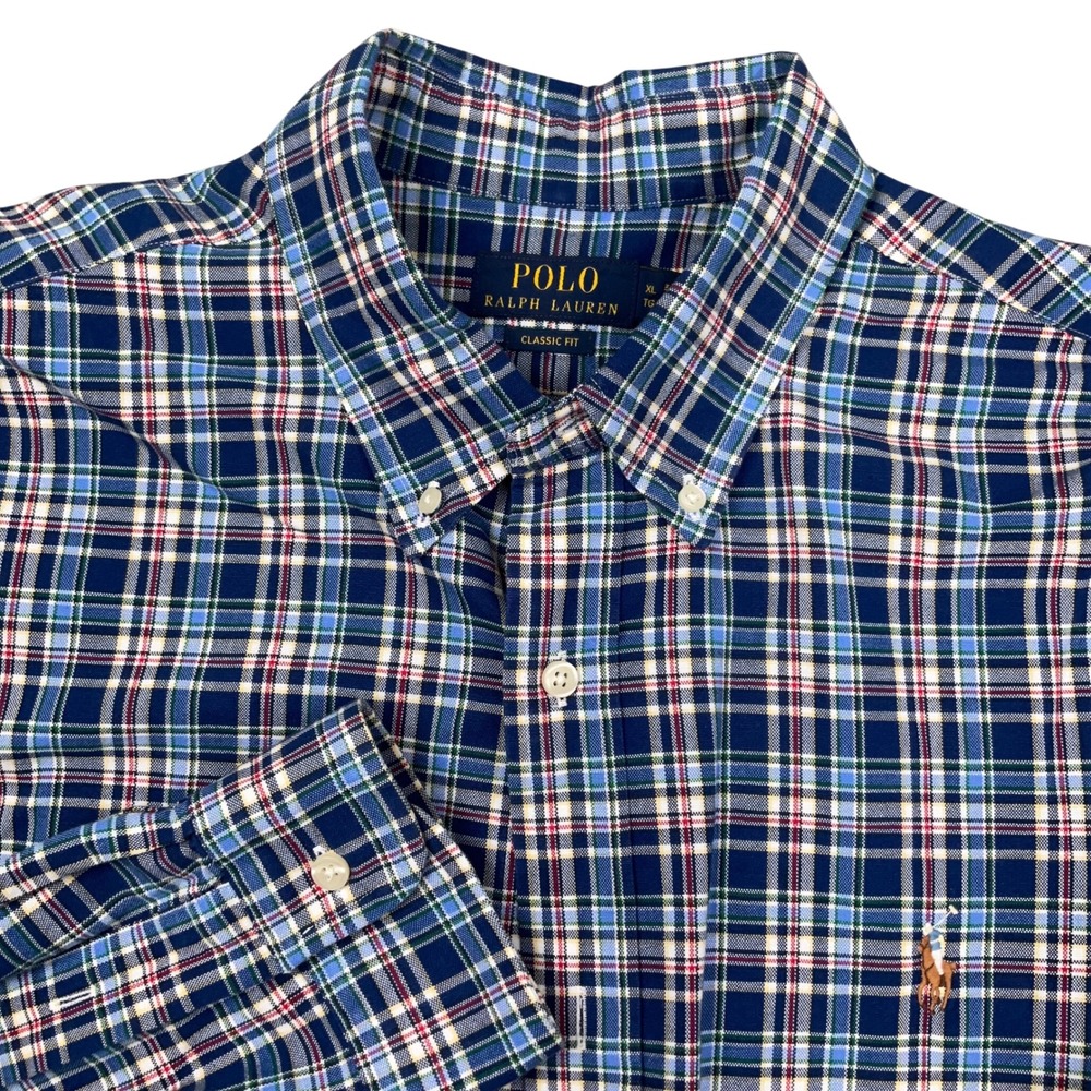 Polo Ralph Lauren Men XL Blue Tartan Plaid Classic Fit Preppy Pony Logo